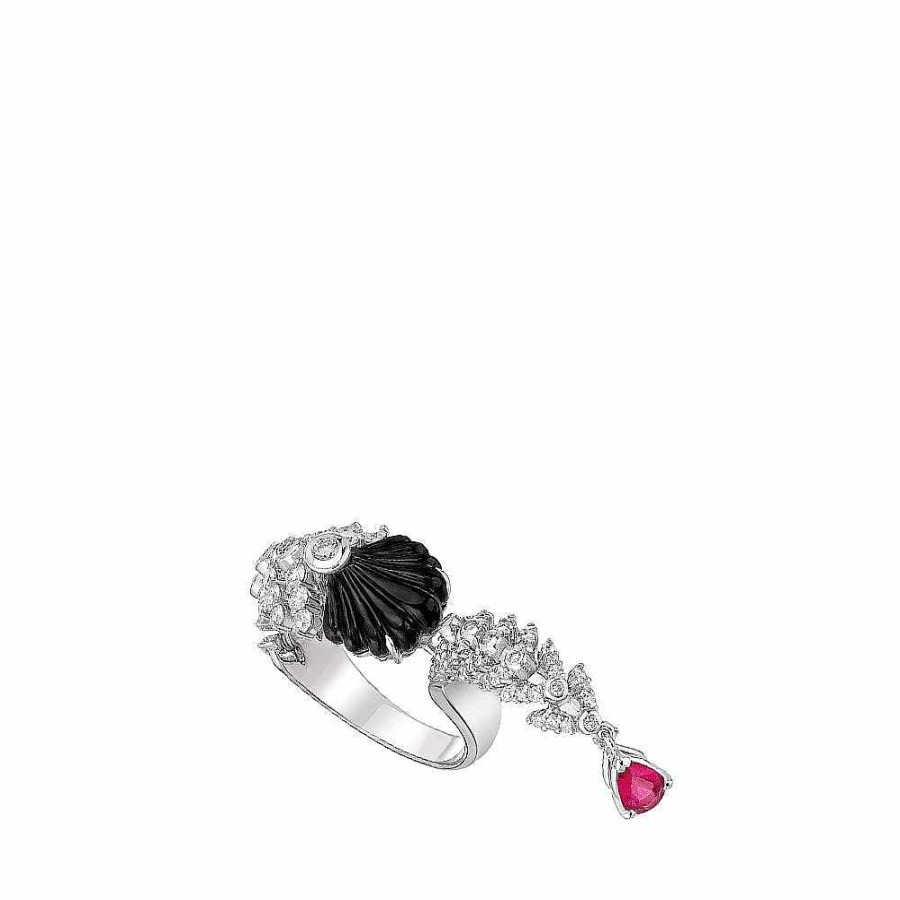 Rings | Lalique Adrienne Between-Finger Ring White Gold/ Rubellite/ Onyx/ Diamonds