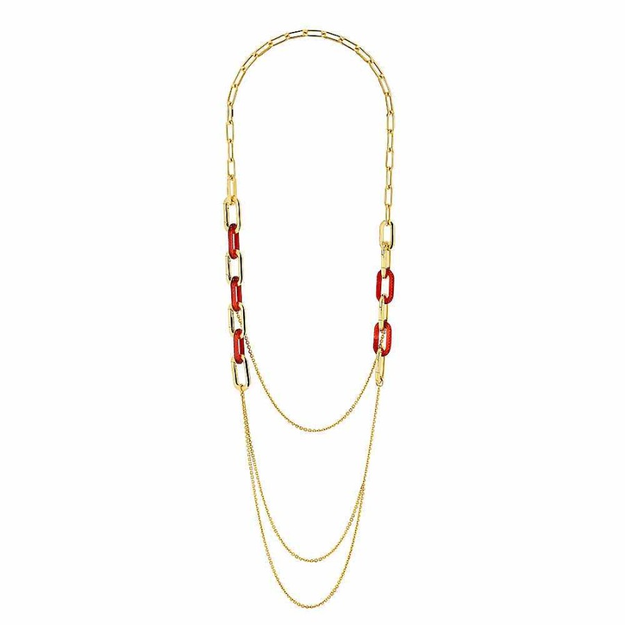 Necklaces | Lalique Empreinte Animale Long Necklace Red Crystal/ 18K Yellow Gold Plated Brass