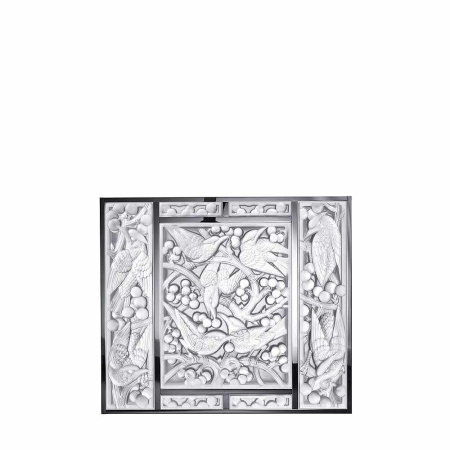 Decorative Panels | Lalique Merles Et Raisins Head Down Decorative Panel Clear Crystal/ Mirrored/ Chrome