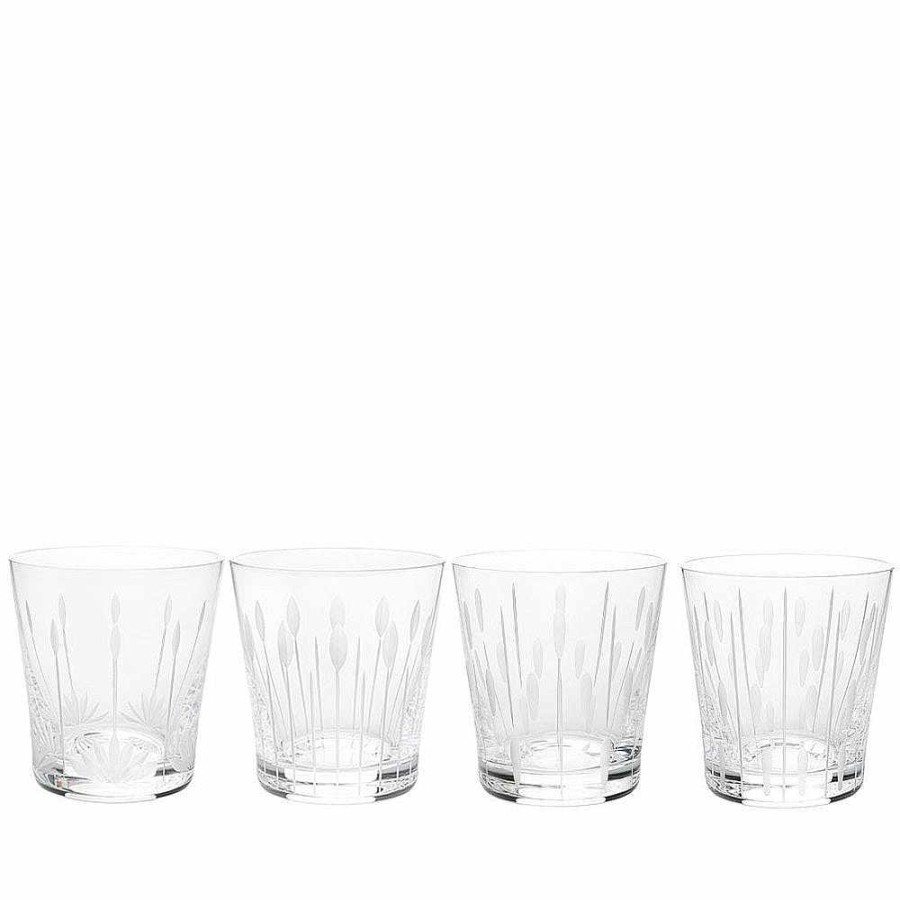 Glasses | Lalique Lotus, 4 Tumblers Set 30 Cl Clear Crystal