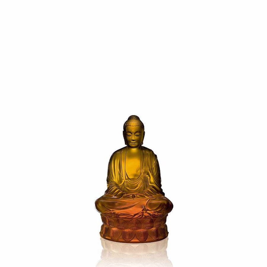 Sculptures | Lalique Small Buddha Sculpture Amber Crystal