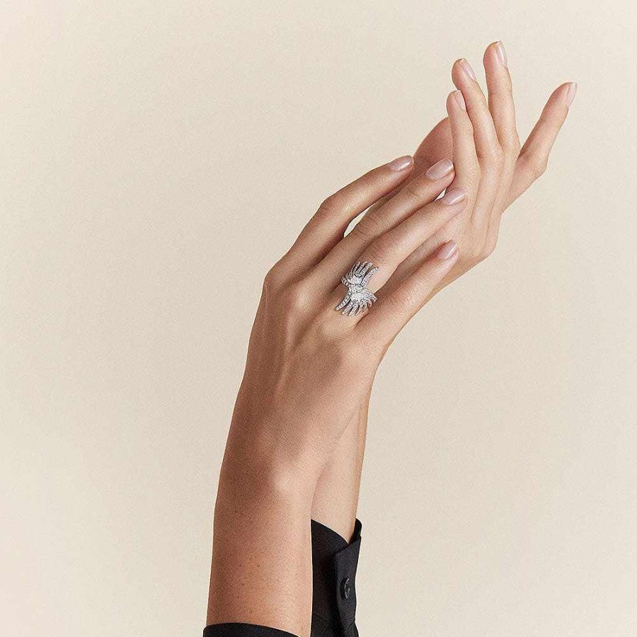 Rings | Lalique Vesta Ring, Large White Gold/ Diamonds/ Mother-Of-Pearl