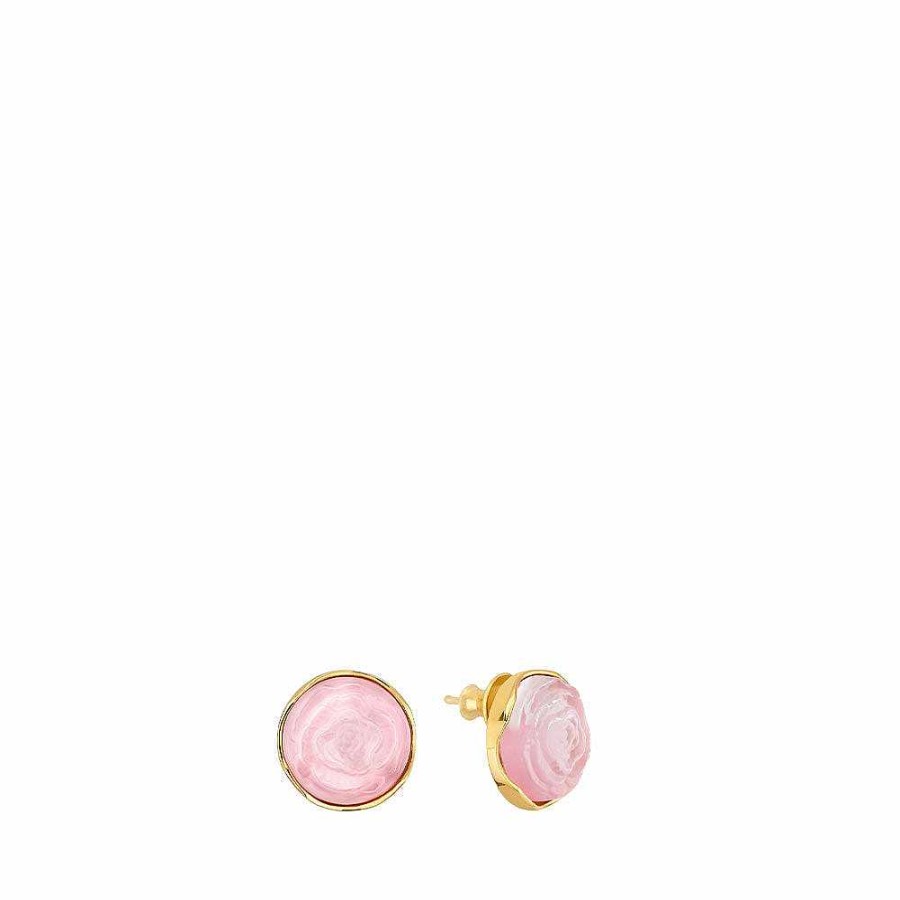 Earrings | Lalique Pivoine Earrings Pink Pearly On Clear Crystal/ 18 Carats Yellow Gold Plated