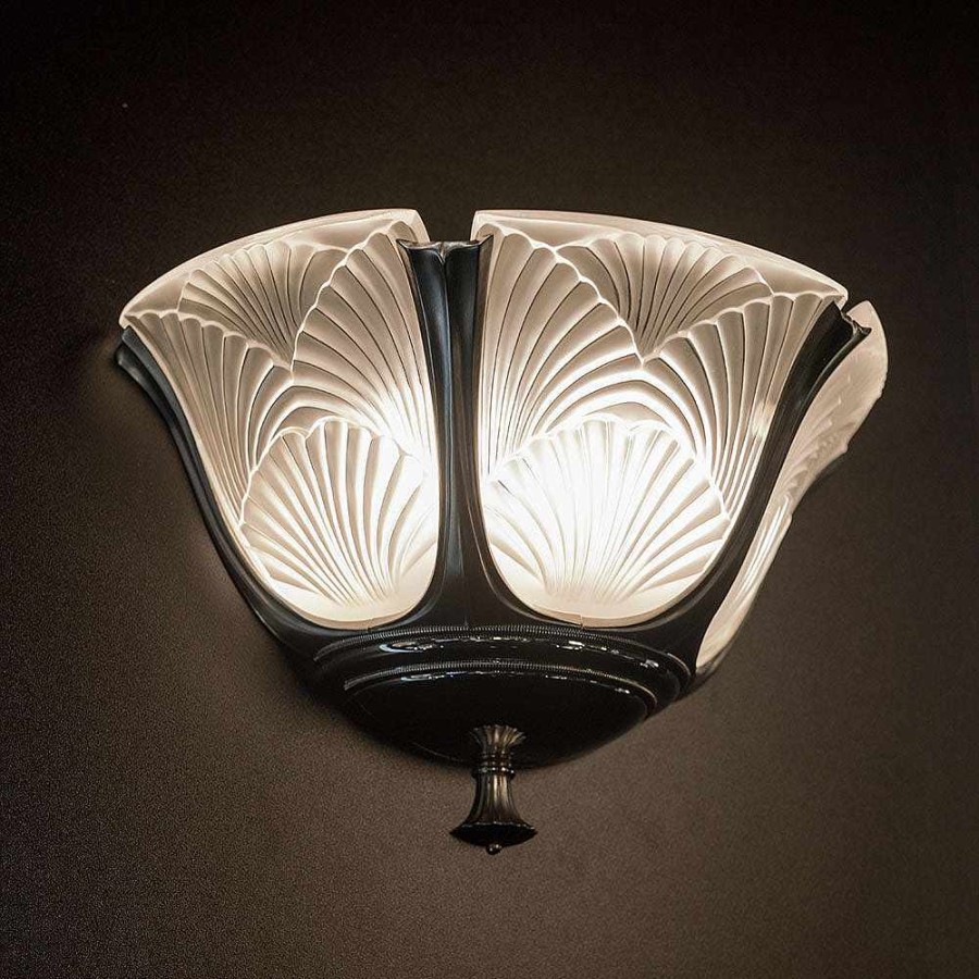 Wall Lamps | Lalique Ginkgo Medium Wall Sconce Clear Crystal/ Shiny And Brushed Nickel Finish