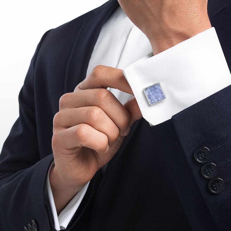 Cufflinks | Lalique Arethuse Cufflinks Sapphire Blue Crystal/ Palladium Finishing