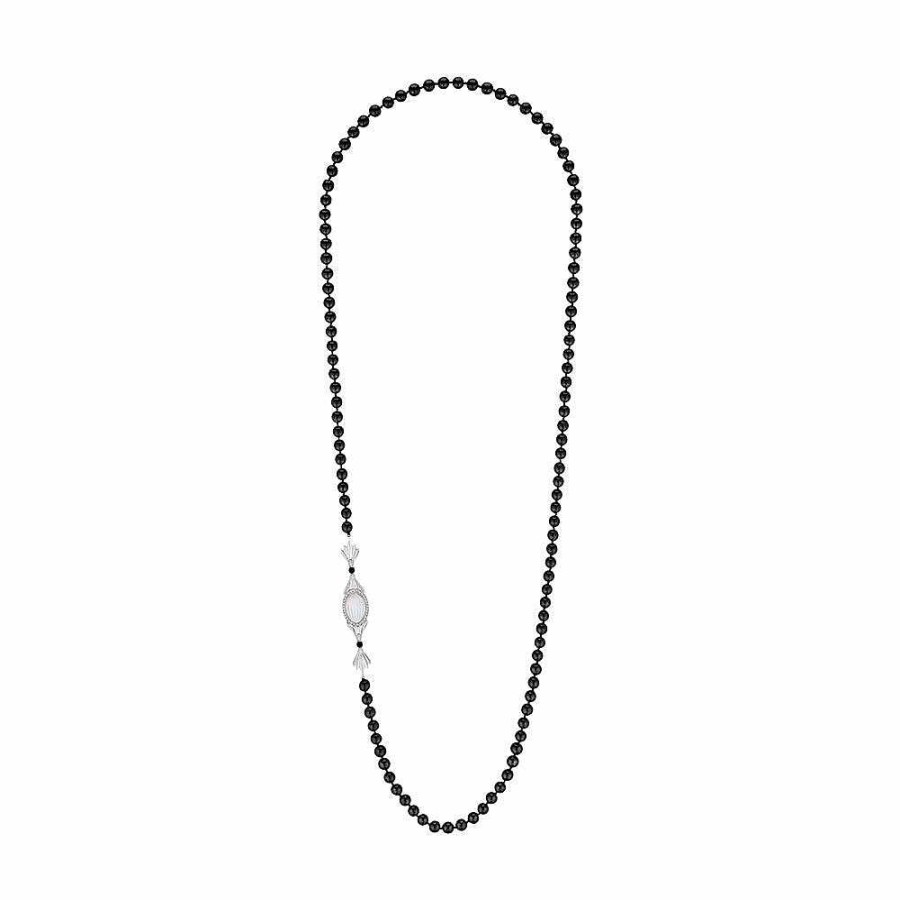 Necklaces | Lalique La Flute Enchantee Reversible Long Necklace White Gold/ Crystal/ Diamonds/ Onyx Pearls/ Agate