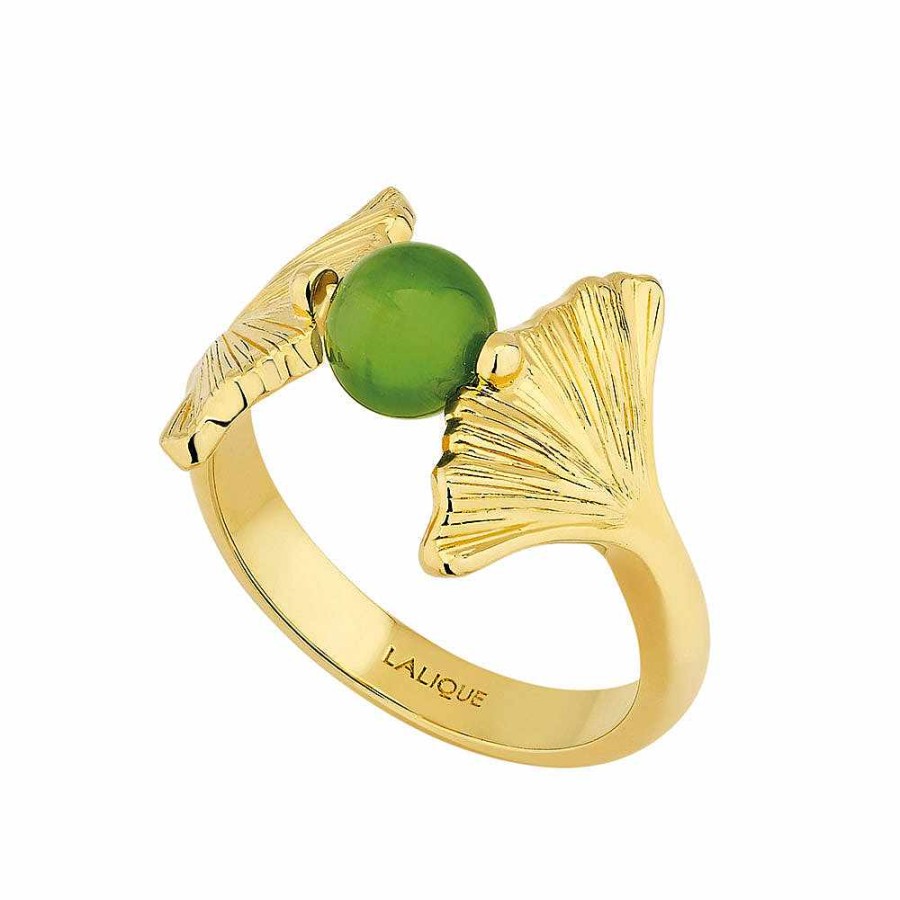 Rings | Lalique Ginkgo Ring Antinea Green Crystal/ 18K Yellow Gold-Plated