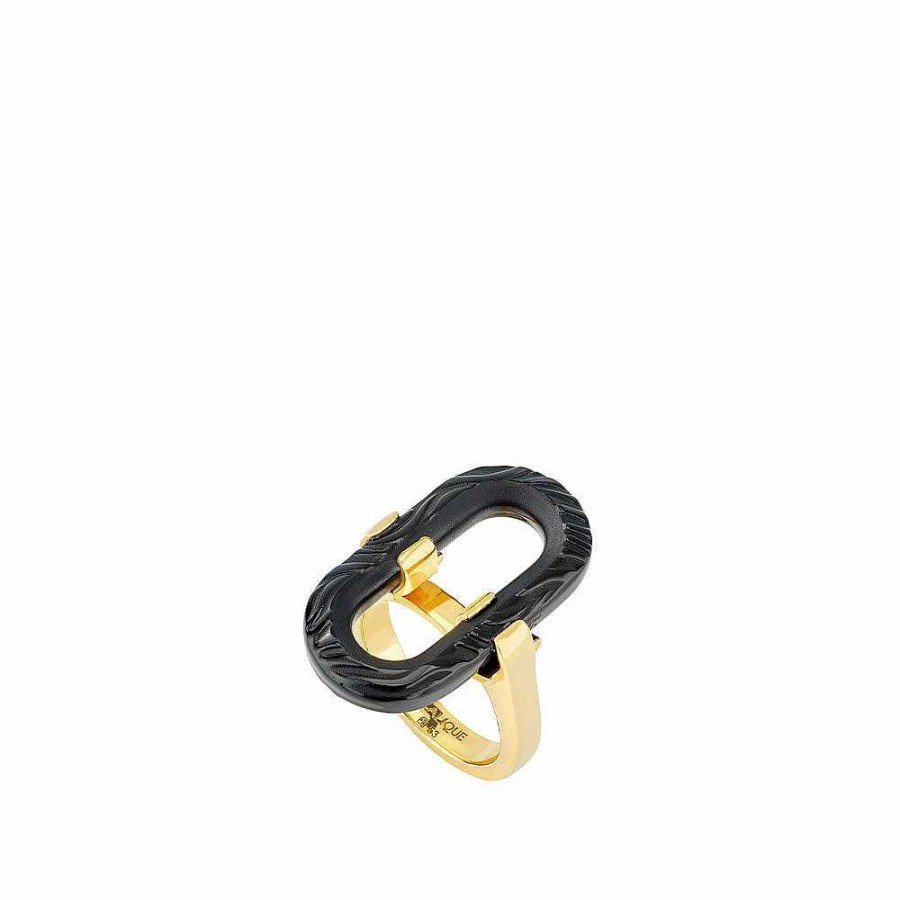 Rings | Lalique Empreinte Animale Ring Black Crystal/ Yellow Gold Plated