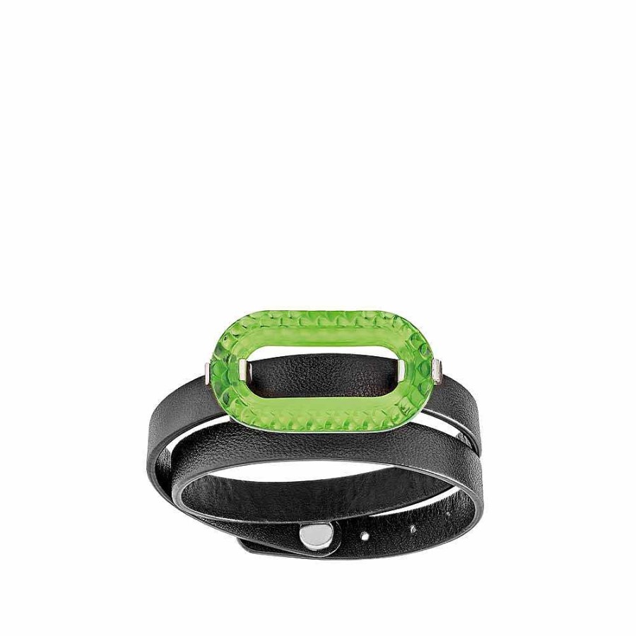 Bracelets | Lalique Empreinte Animale Leather Bracelet Green Crystal/ Silver