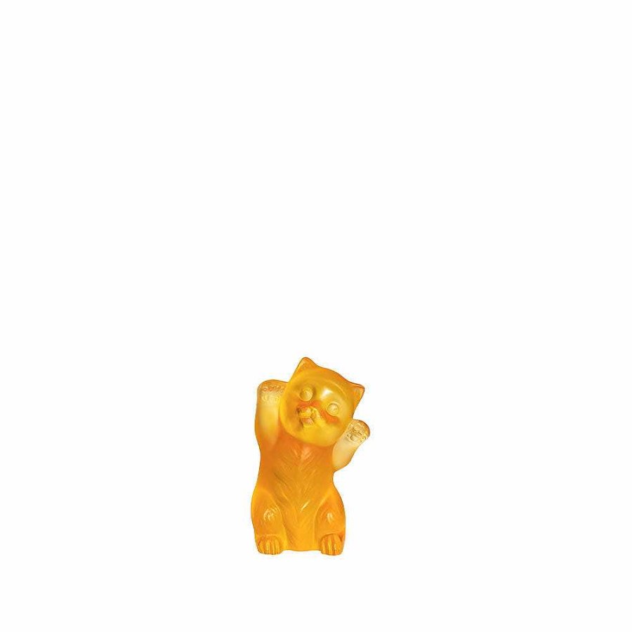 Sculptures | Lalique Kitten Sculpture Amber Crystal