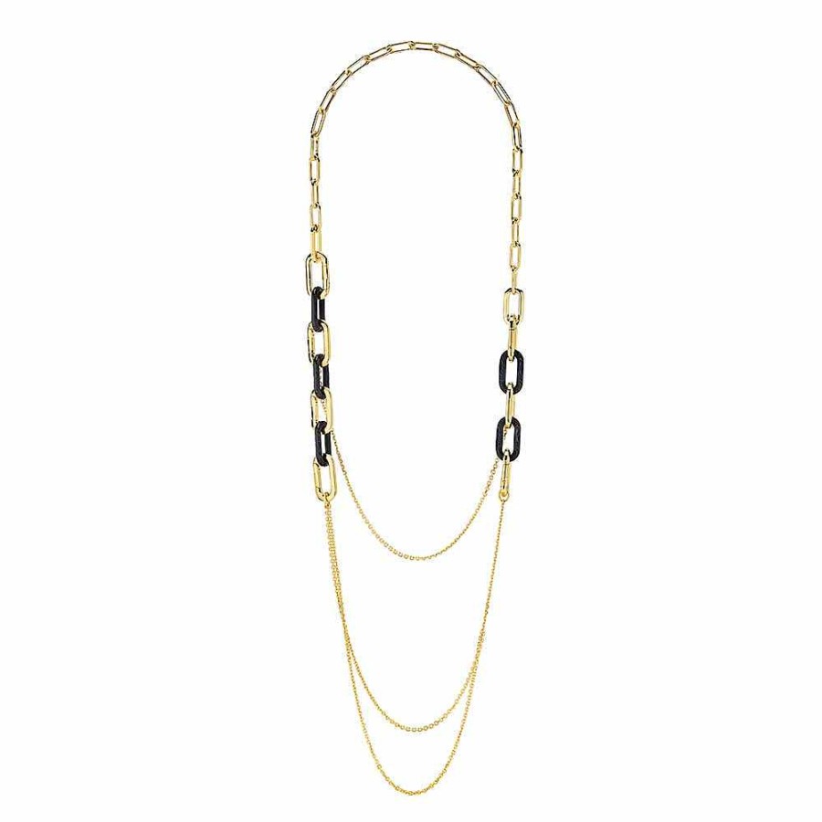 Necklaces | Lalique Empreinte Animale Long Necklace Black Crystal/ 18K Yellow Gold Plated Brass