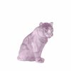 Sculptures | Lalique Sitting Tiger Large Sculpture Pink Luster Crystal