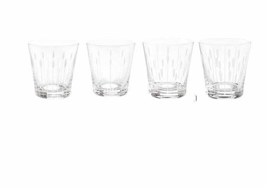 Glasses | Lalique Lotus, 4 Tumblers Set 30 Cl Clear Crystal