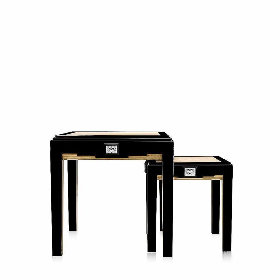 Tables | Lalique Raisins Side Table Clear Crystal/ Black Lacquered And Ivory Ash/ Large Size