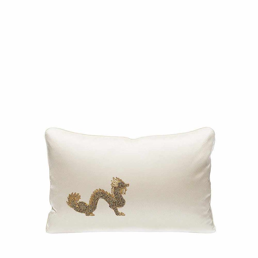 Cushions | Lalique Dragon Beaded Cushion Ivory Silk/ Glass Beads/ Small Size