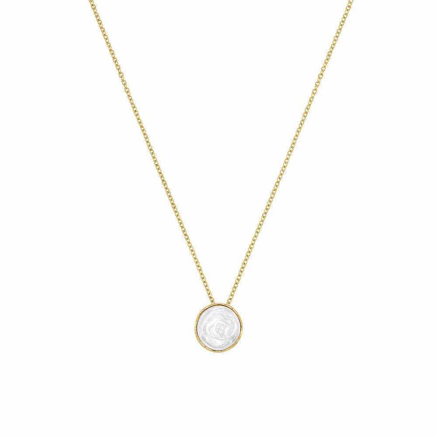 Necklaces | Lalique Pivoine Necklace White Pearly On Clear Crystal/ 18 Carats Yellow Gold Plated