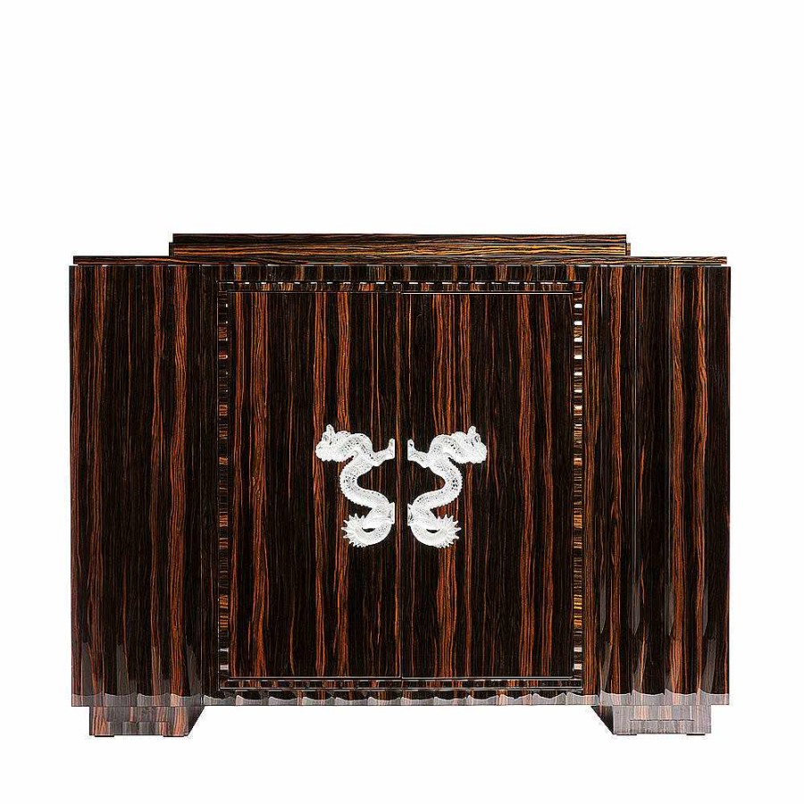 Cabinets | Lalique Dragon Large Bar Clear Crystal And Natural Ebony