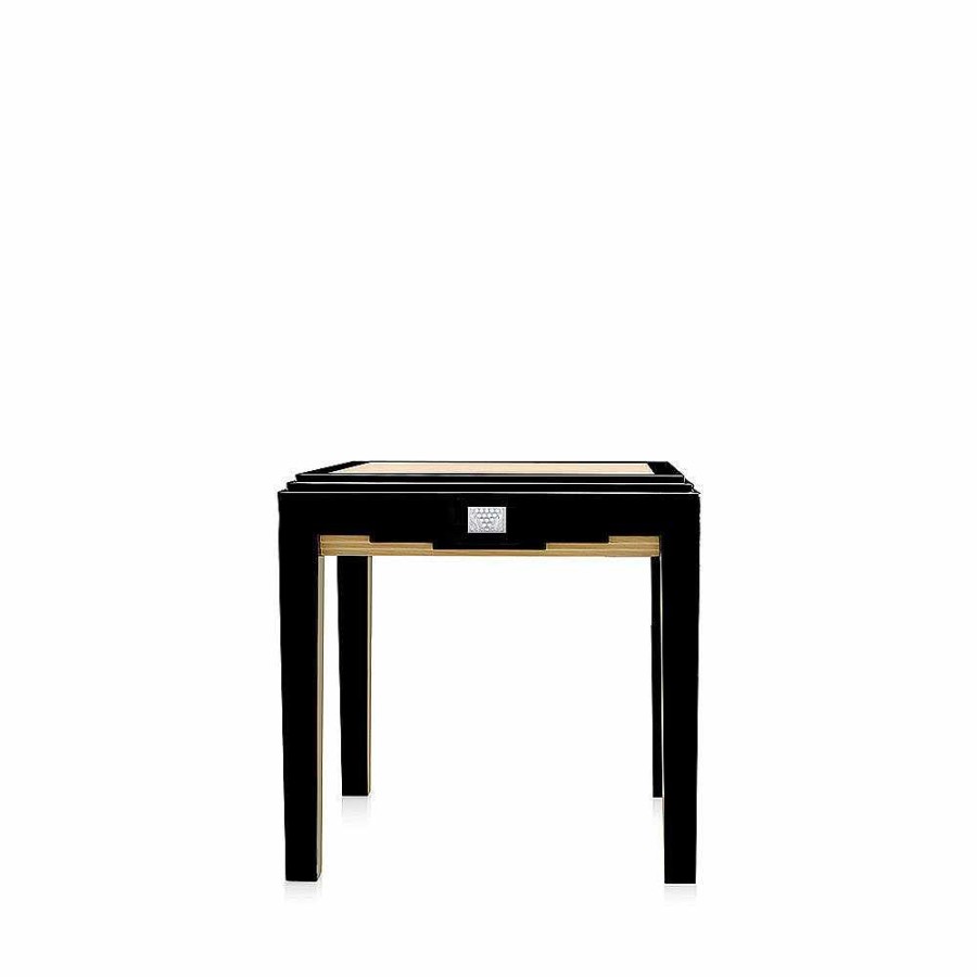 Tables | Lalique Raisins Side Table Clear Crystal/ Black Lacquered And Ivory Ash/ Large Size