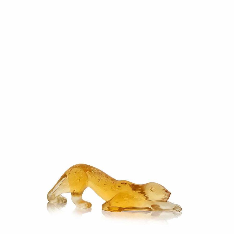 Sculptures | Lalique Zeila Panther Small Sculpture Amber Crystal