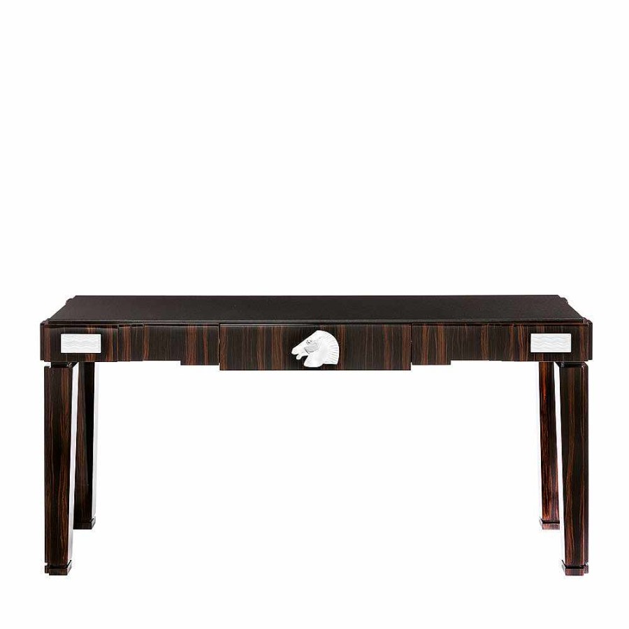 Tables | Lalique Longchamp Console Table Clear Crystal And Natural Ebony