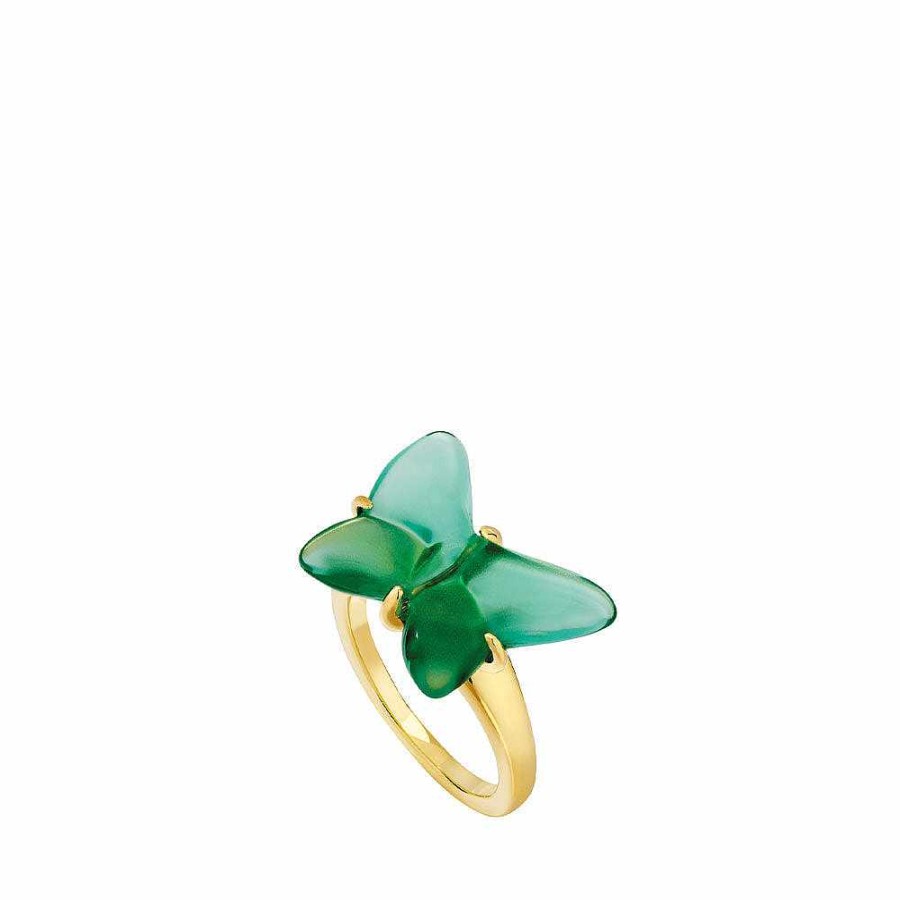 Rings | Lalique Papillon Ring Green Crystal/ 18K Yellow Gold-Plated