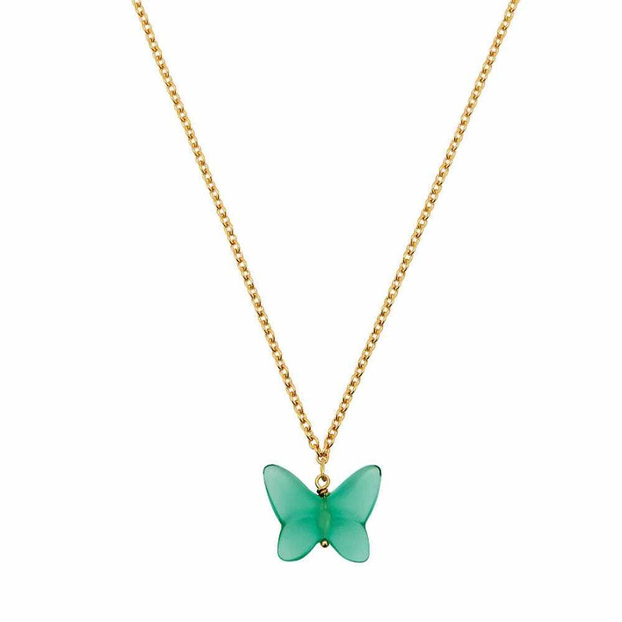 Necklaces | Lalique Papillon Necklace Green Crystal/ 18K Yellow Gold-Plated