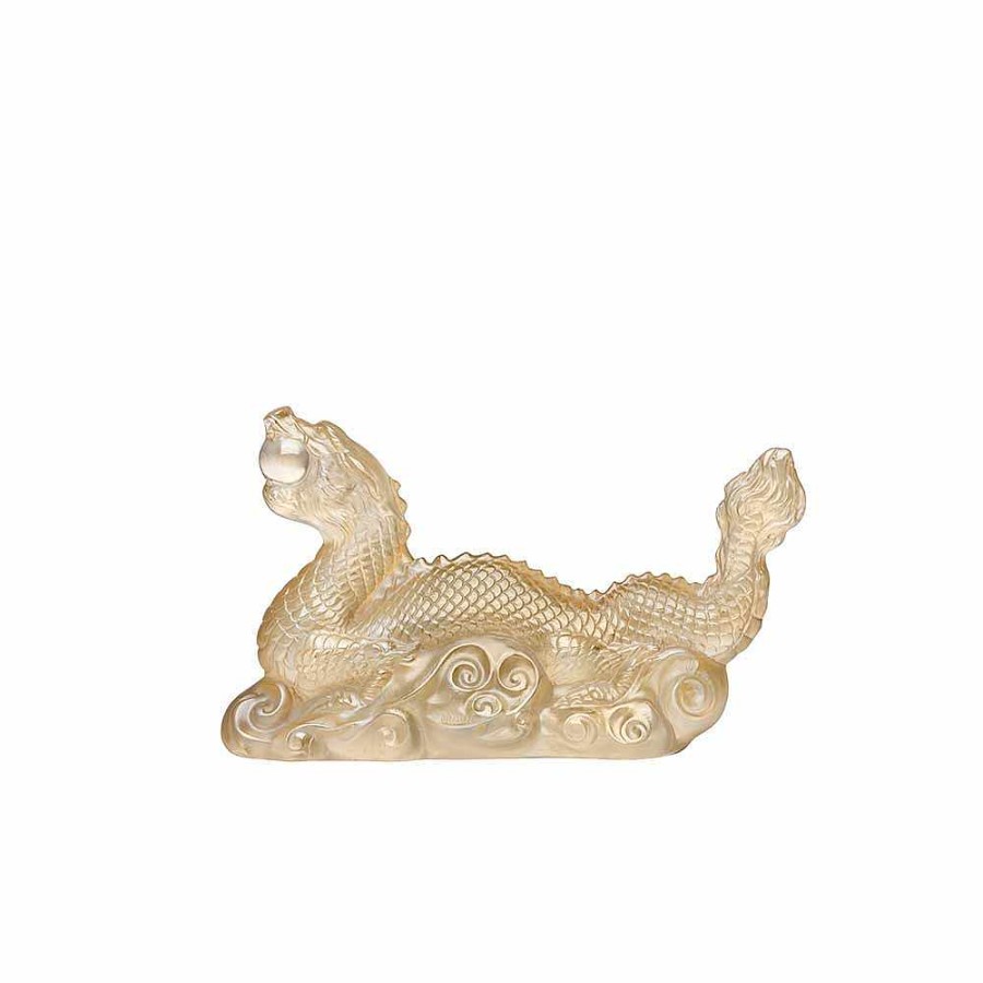 Sculptures | Lalique Tianlong Dragon Sculpture Clear/ Gold Luster Crystal